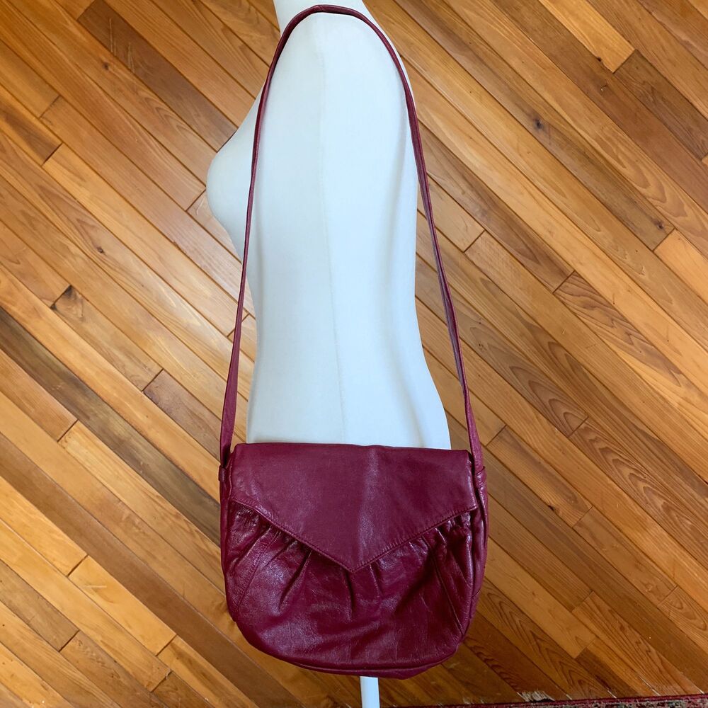 Vintage 80s Oxblood Leather Boho Purse Bag